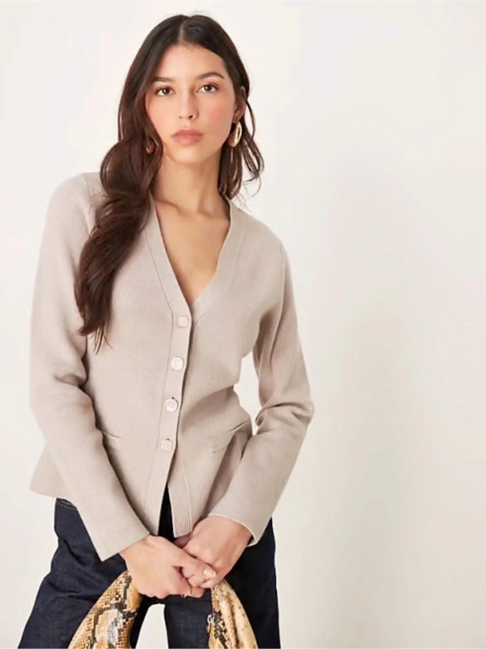 Abercrombie & Fitch V-Neck Cardigan in Brown